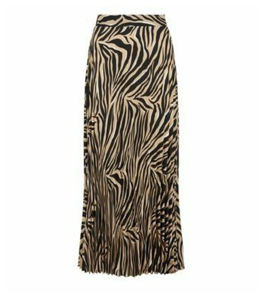 Brown Tiger Print Pleated Midi Skirt New Look