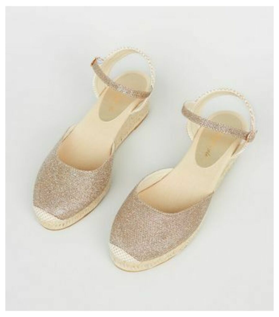 Gold Glitter Woven Espadrille Wedges New Look