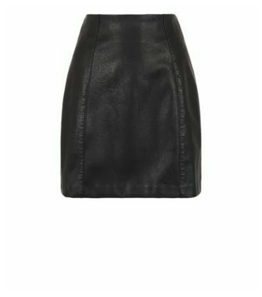 Black Coated Leather-Look Mini Skirt New Look