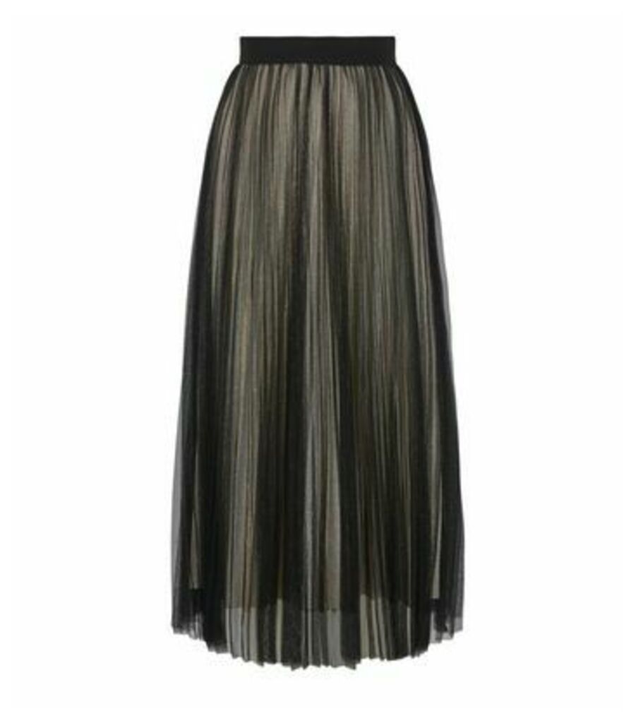 Black Glitter Mesh Pleated Midi Skirt New Look