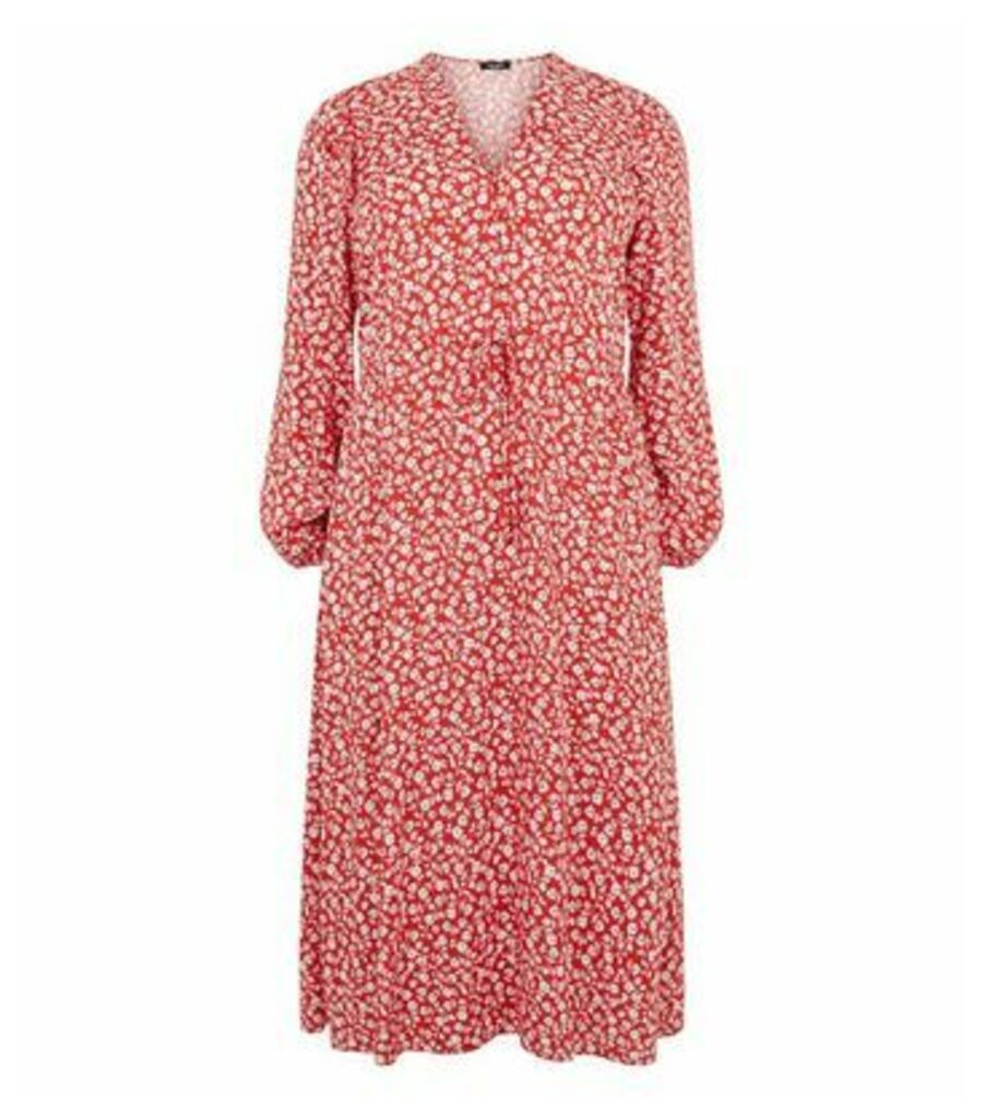 Curves Red Floral Frill Midi Dress New Look