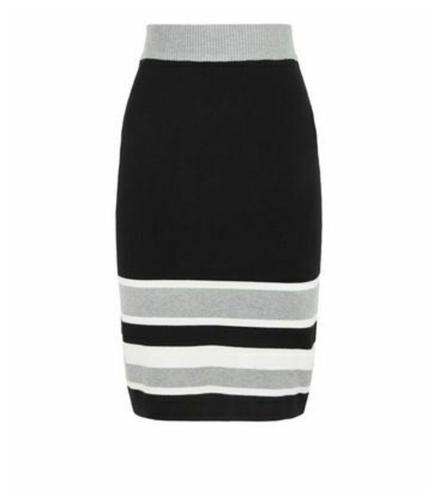 Light Grey Colour Block Stripe Skirt New Look