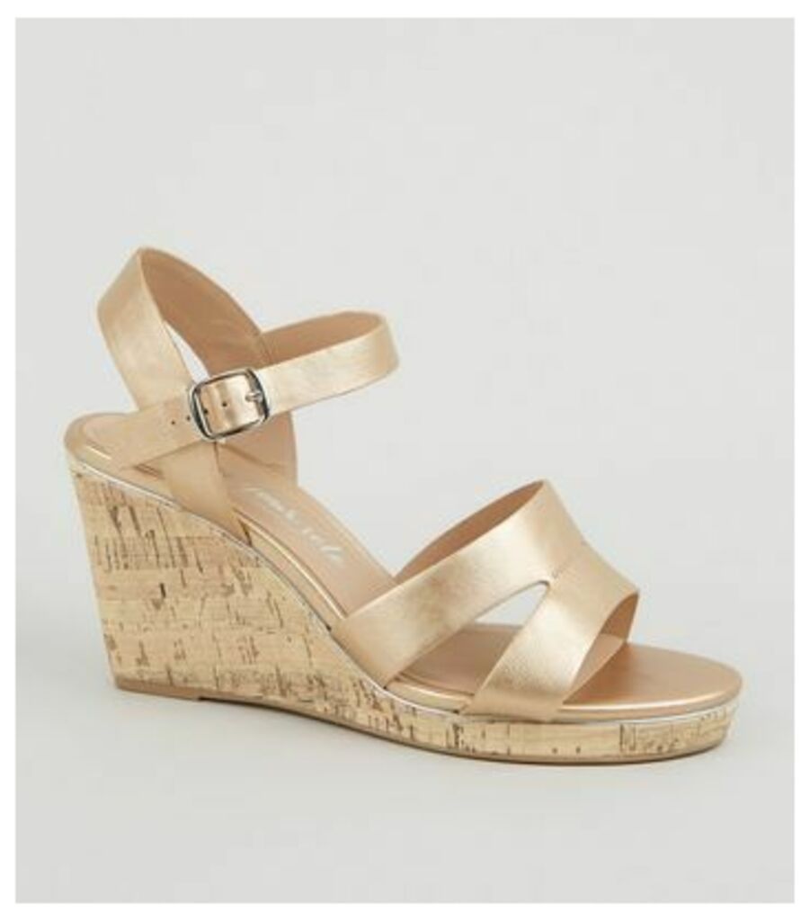 Wide Fit Rose Gold Leather-Look Cork Wedges New Look Vegan