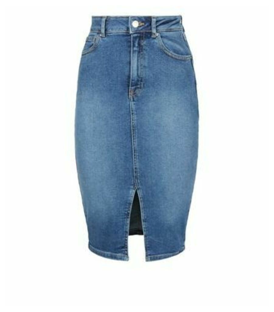 Blue 'Lift & Shape' Denim Pencil Skirt New Look