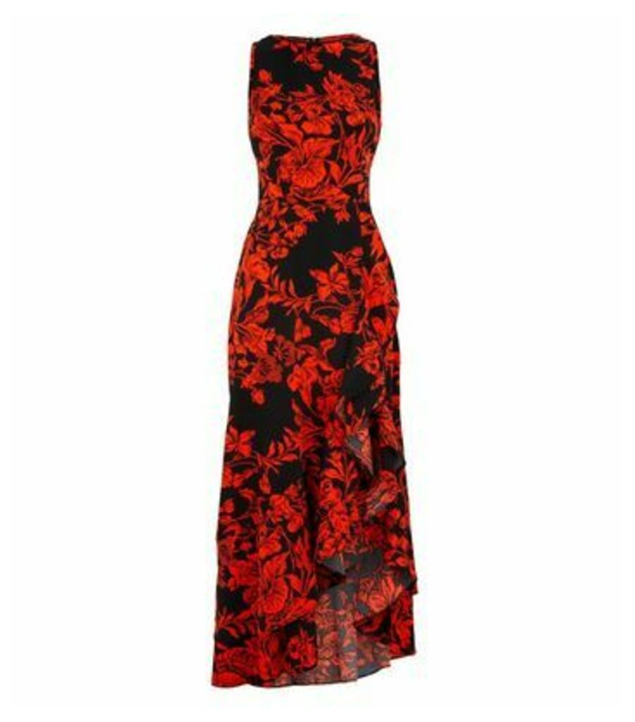 Red Floral Ruffle Midaxi Dress New Look