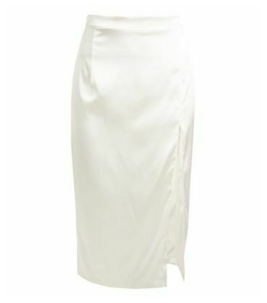 White Satin Split Midi Skirt New Look