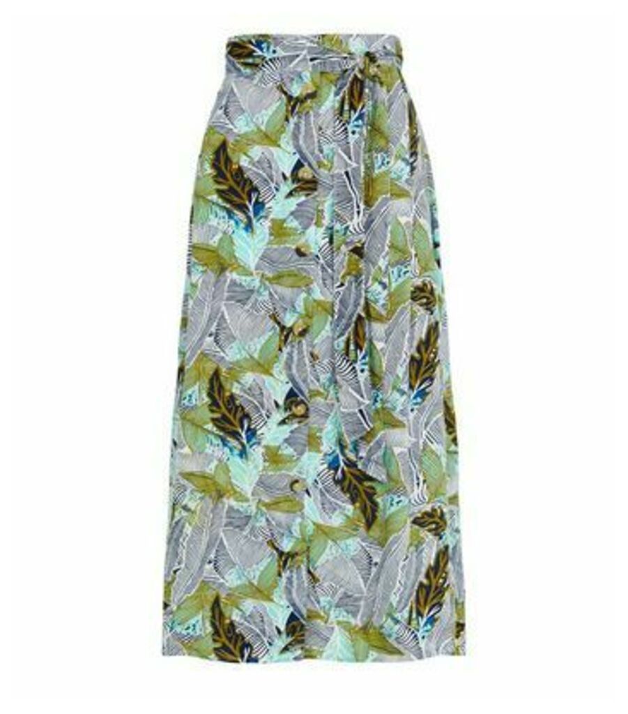 Green Tropical Floral Midi Skirt New Look