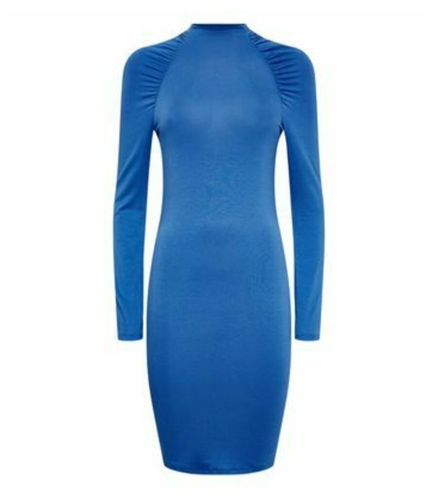 Blue Ruched Sleeve Bodycon Dress New Look