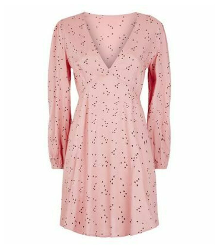 Pink Heart Print Long Sleeve Dress New Look