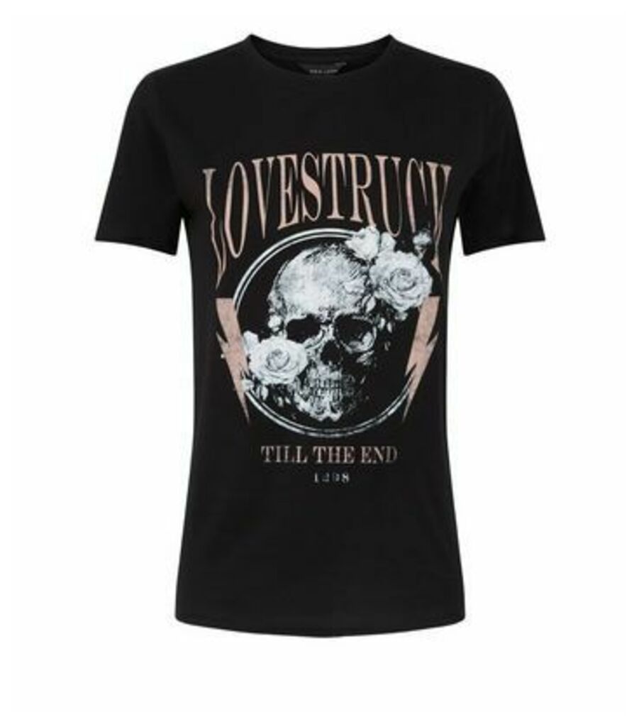Black Lovestruck Slogan Skull Rock T-Shirt New Look