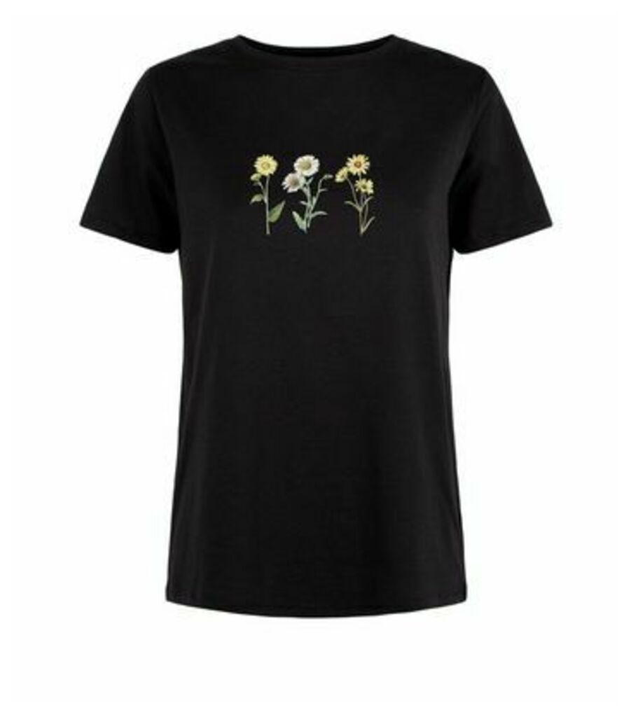 Black Wild Flower Print T-Shirt New Look