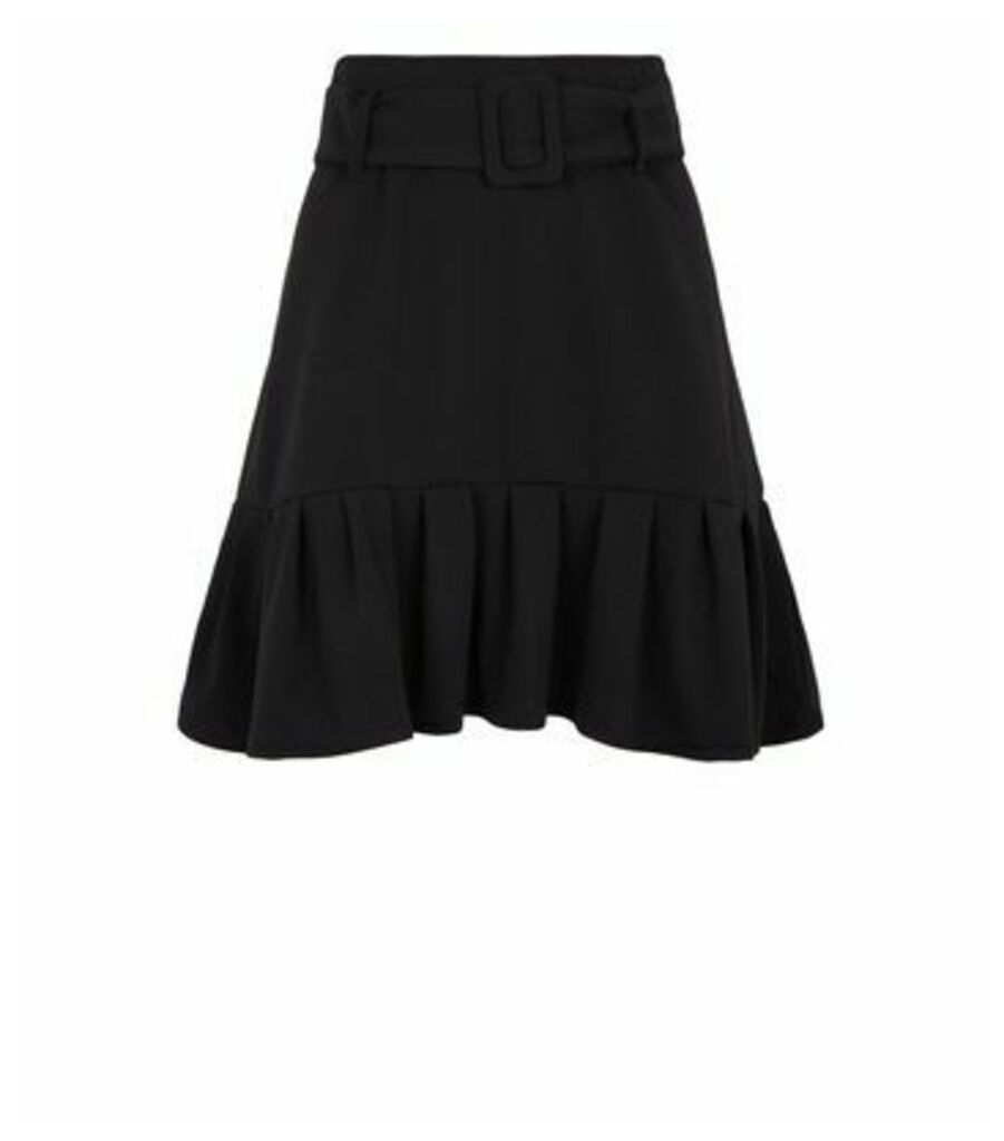 Black Frill Trim Belted Skirt New Look
