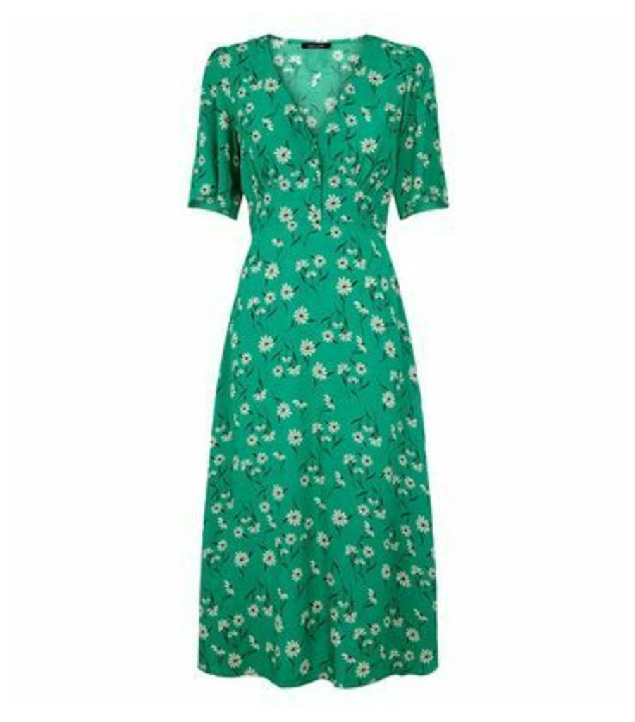 Green Floral Empire Waist Midi Dress New Look