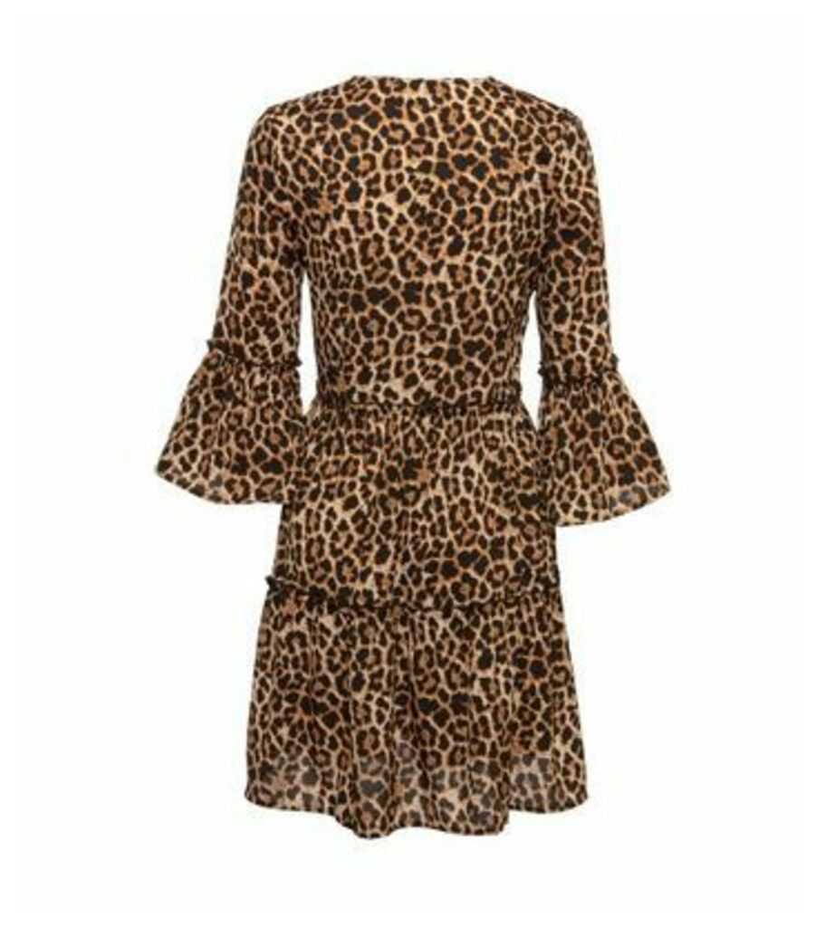 Brown Leopard Print Tiered Dress New Look