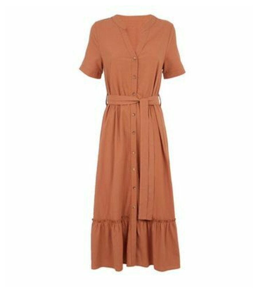 Rust Belted Tiered Midi Dress New Look