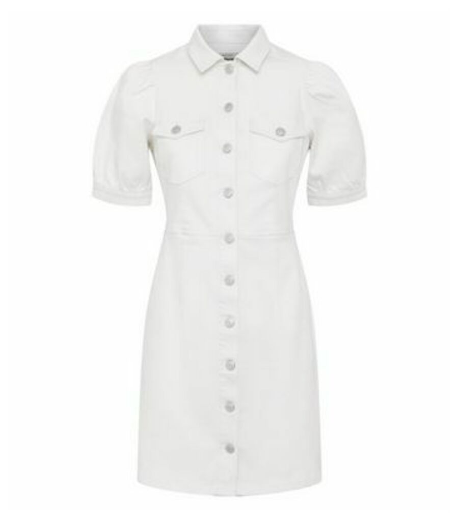 White Denim Puff Sleeve Mini Dress New Look