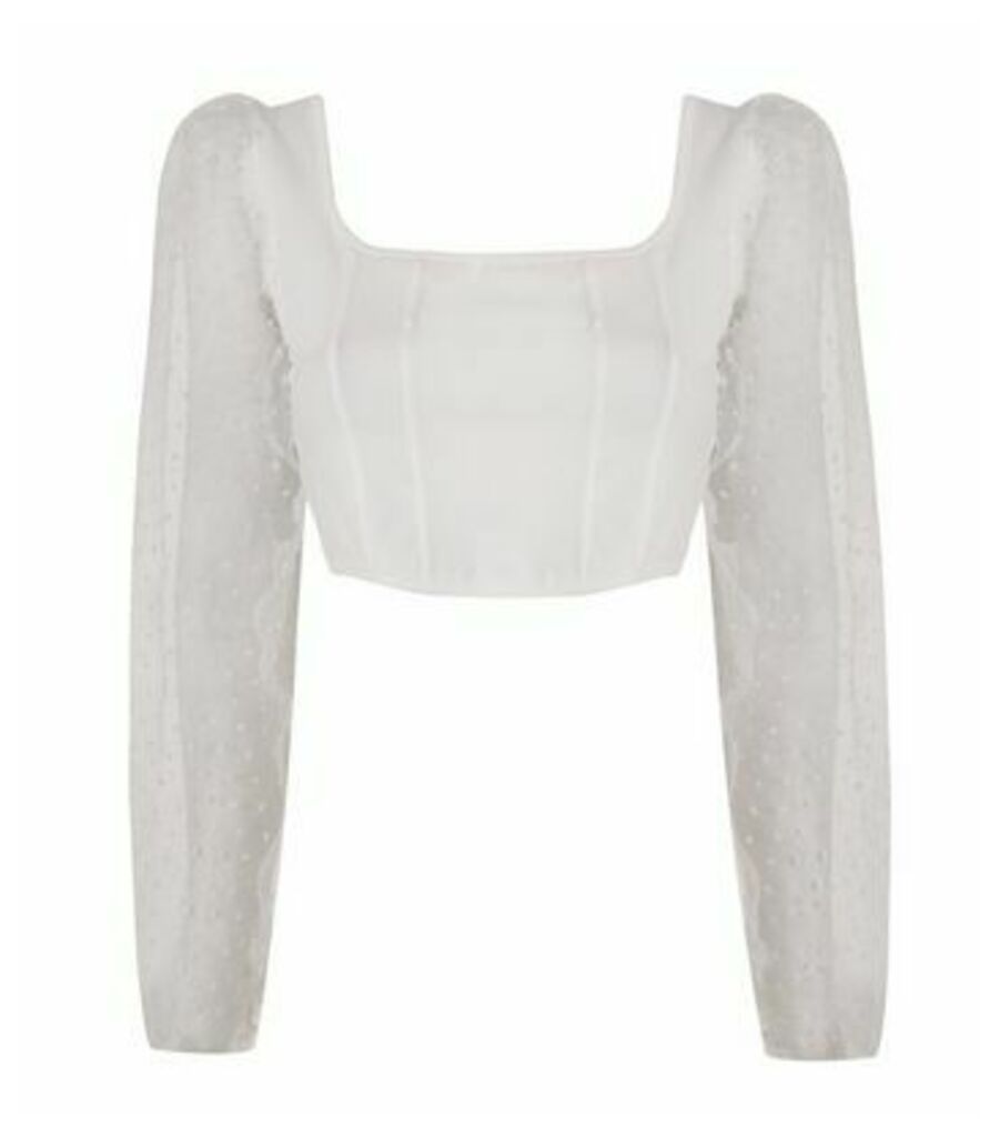 Off White Puff Sleeve Crop Top New Look