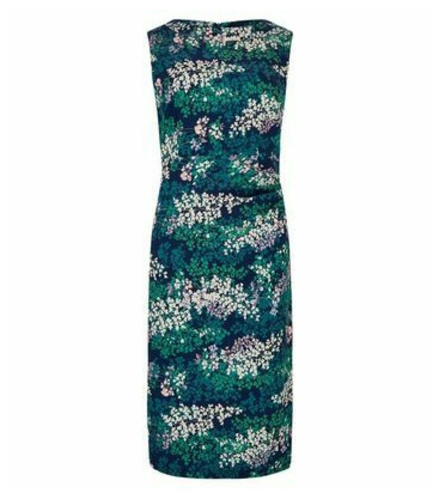 Blue Floral Side Ruched Dress New Look
