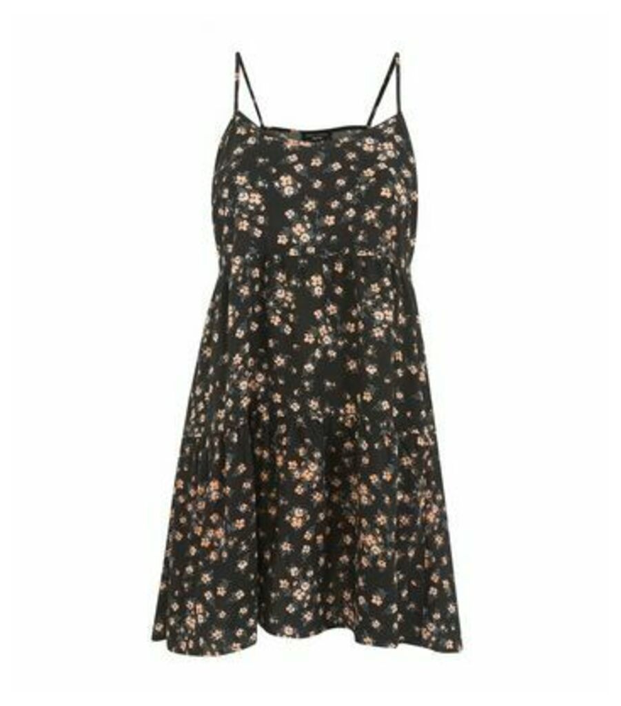 Petite Black Floral Strappy Dress New Look