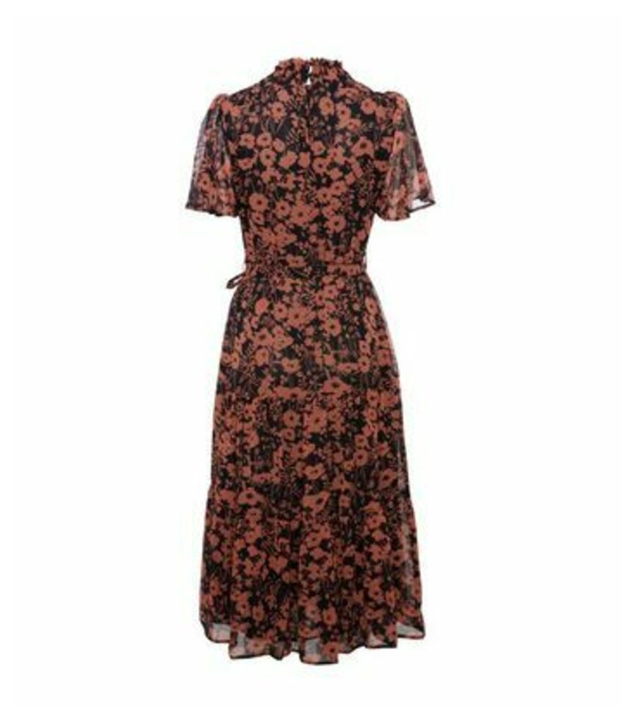 Black Floral High Neck Tiered Midi Dress New Look