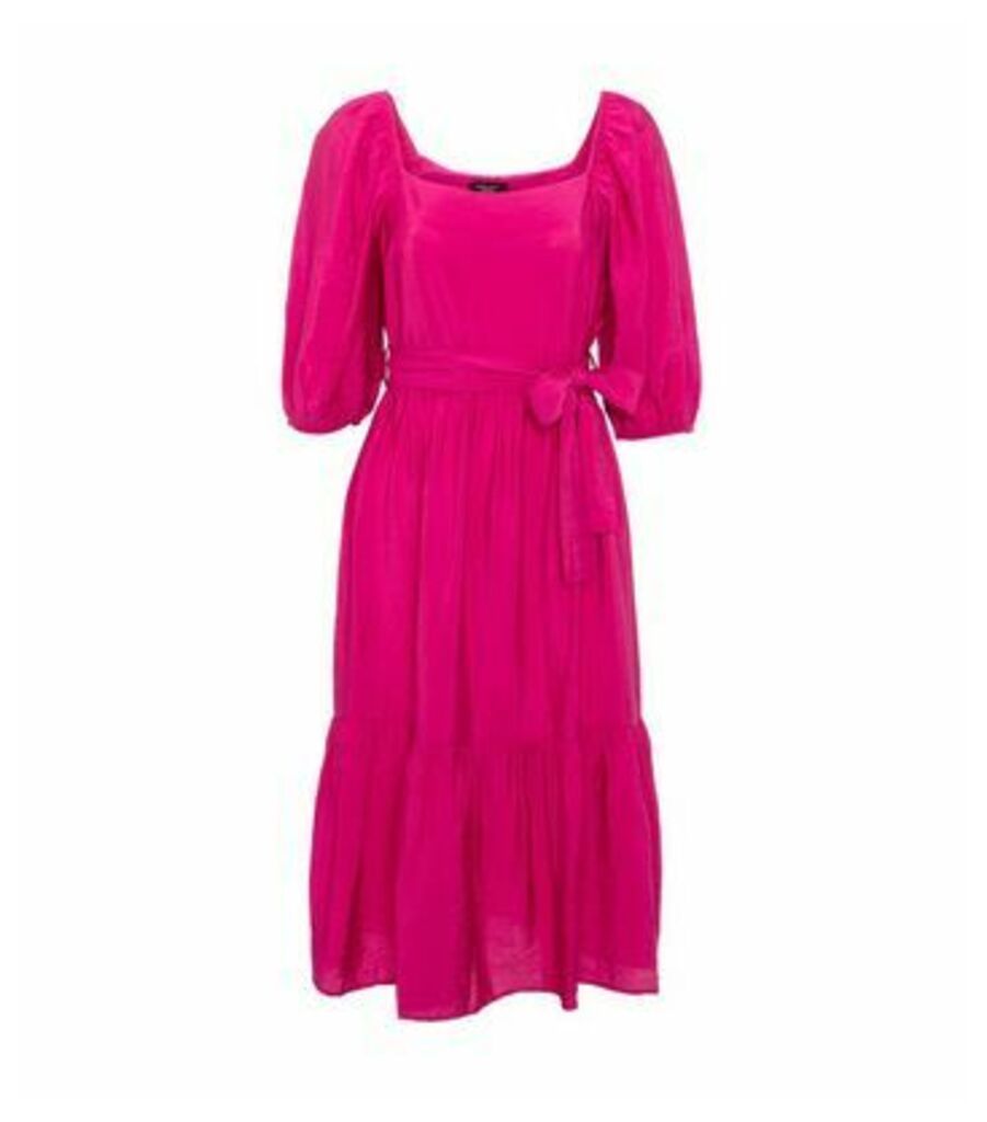 Petite Bright Pink Puff Sleeve Midi Dress New Look
