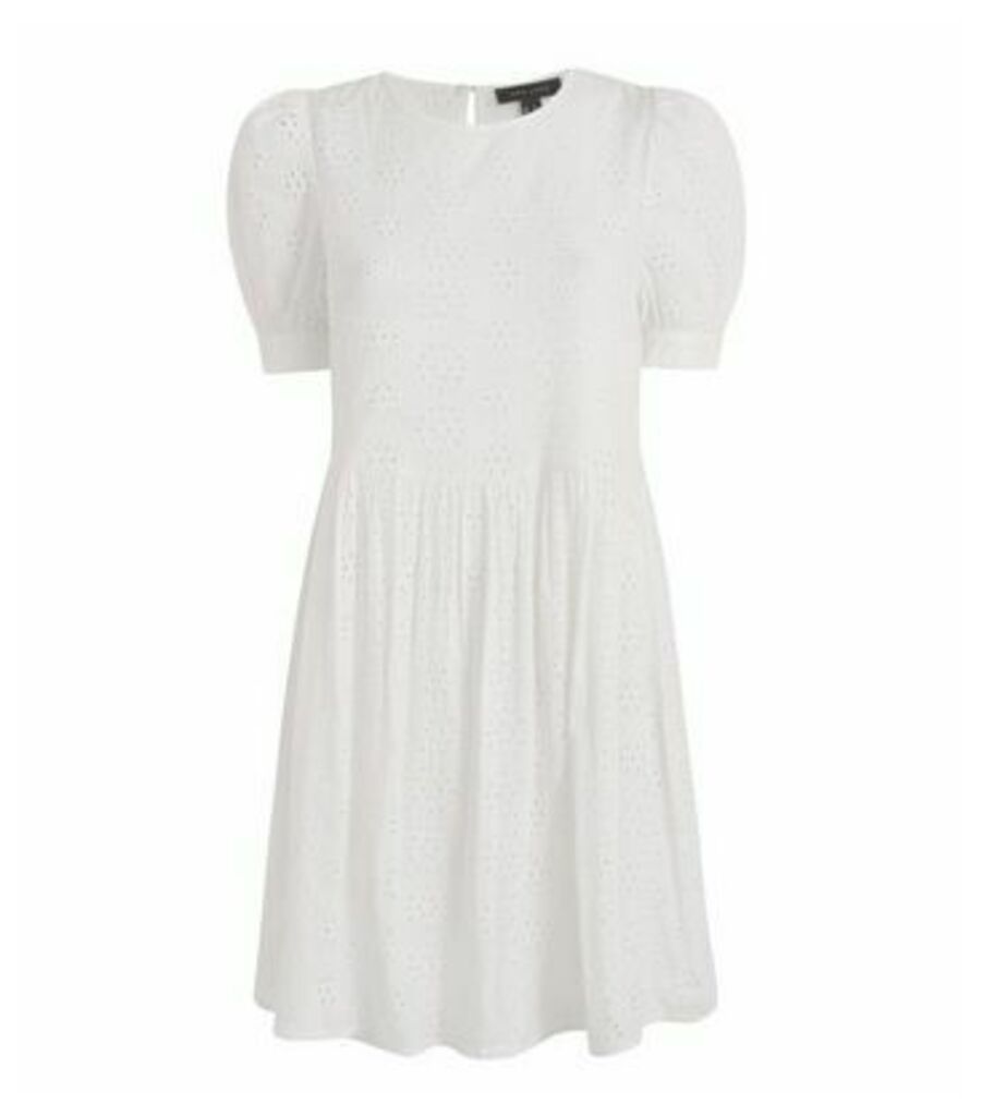 White Broderie Puff Sleeve Smock Dress New Look