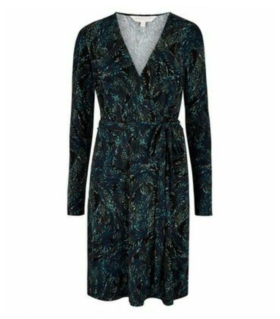 Blue Feather Wrap Dress New Look