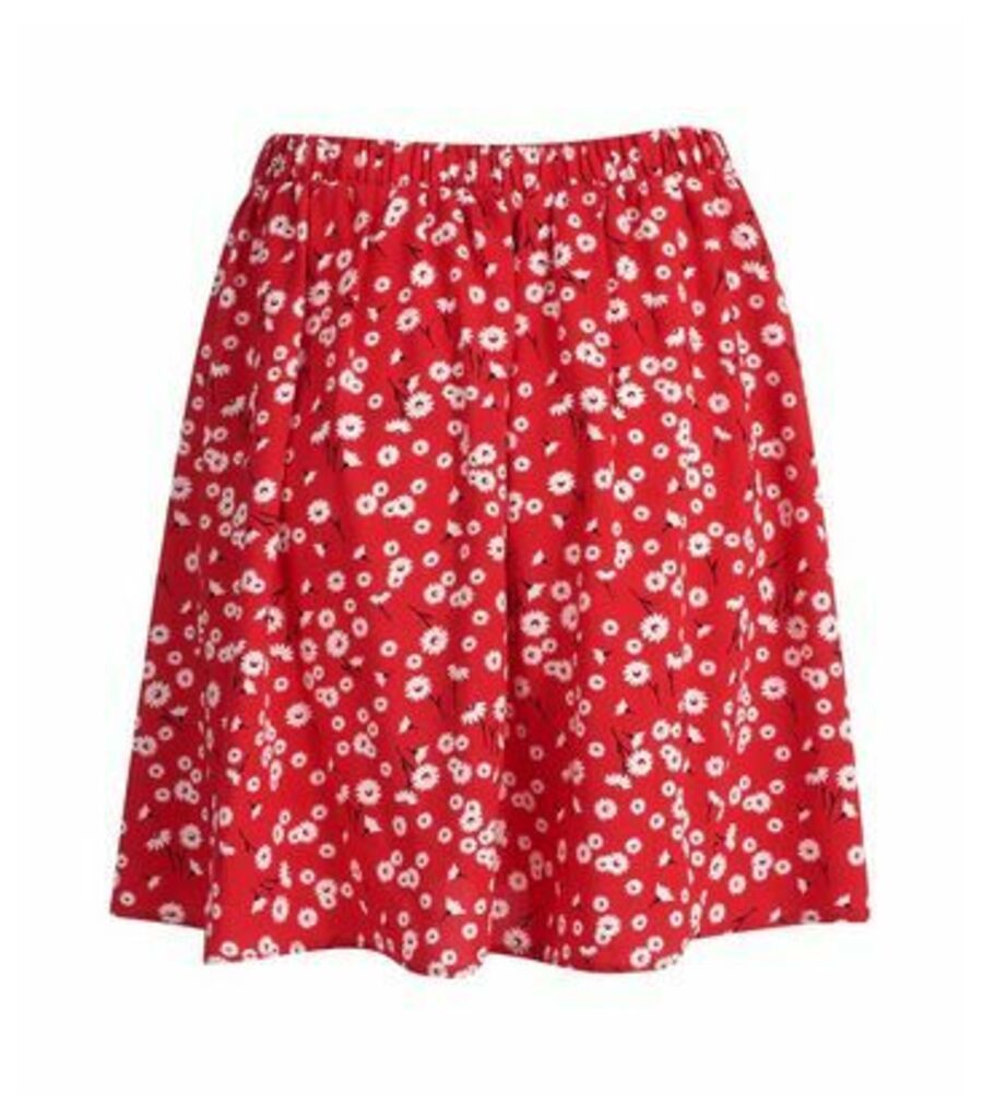 Red Daisy Print Button Mini Skirt New Look