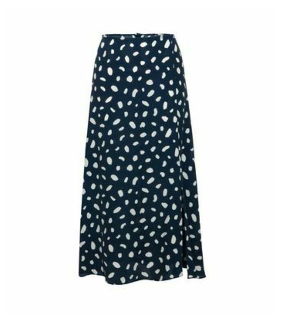 Blue Spot Side Split Midi Skirt New Look