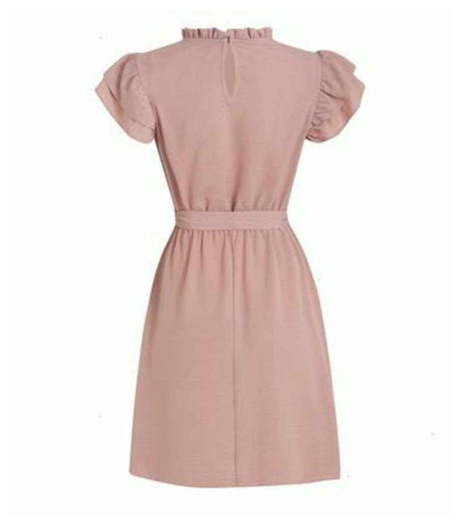 Mid Pink Frill High Neck Dress New Look