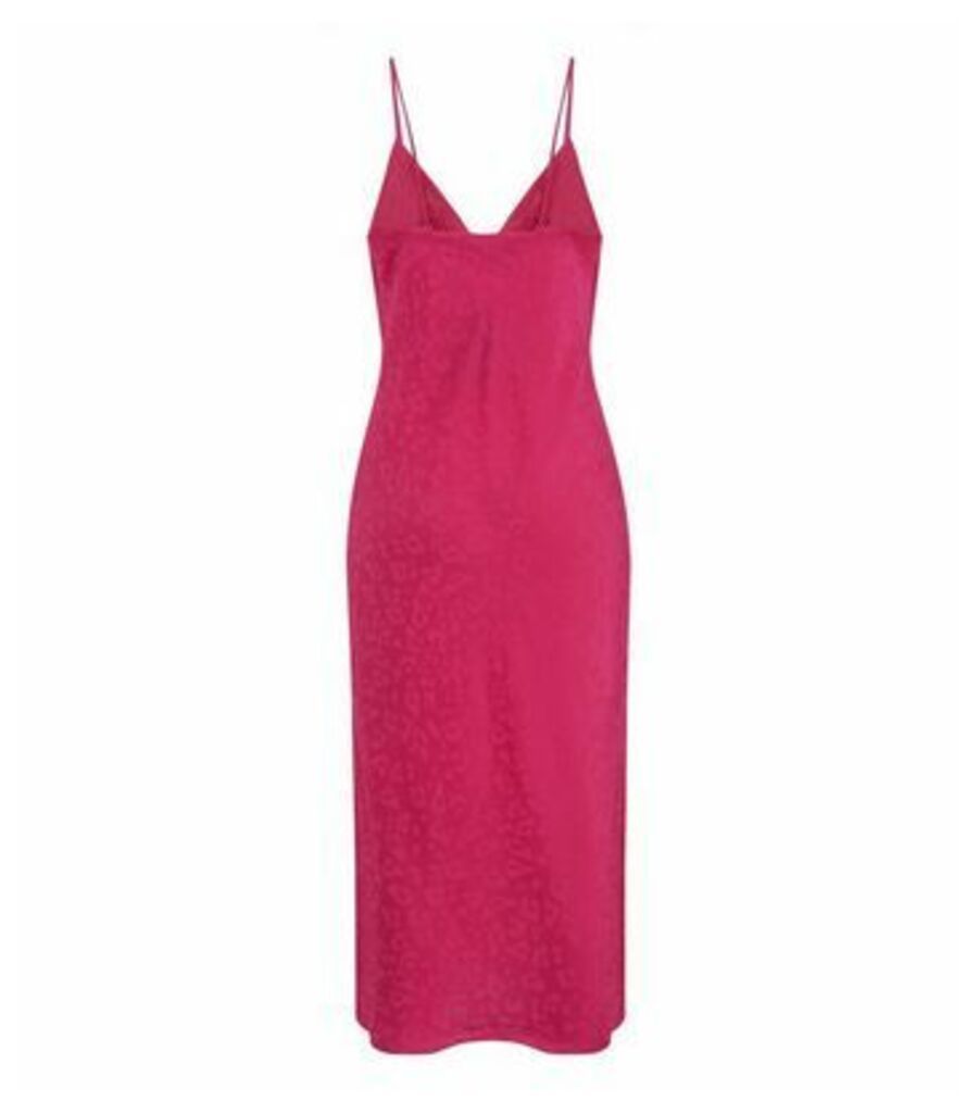 Bright Pink Satin Animal Jacquard Midi Slip Dress New Look