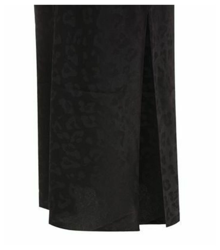 Black Satin Animal Jacquard Midi Slip Dress New Look