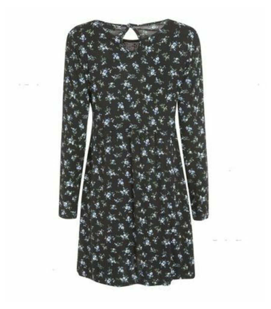 Blue Floral Long Sleeve Dress New Look