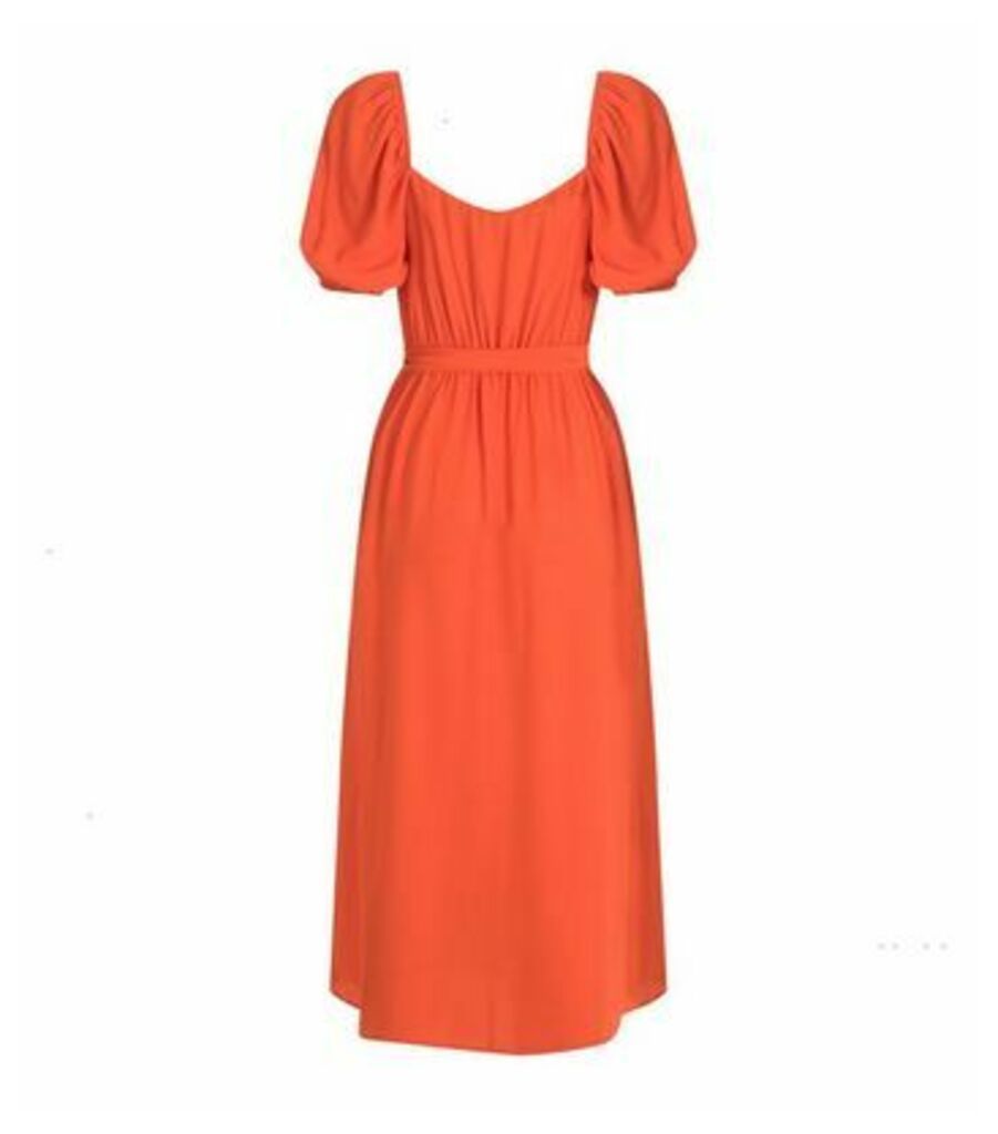 Bright Orange Square Neck Belted Midi Dress New Look