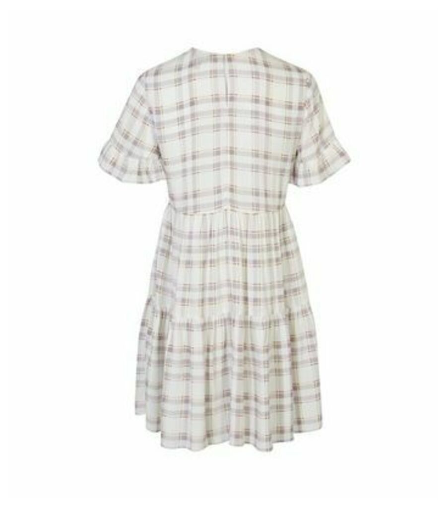 Lilac Check Frill Sleeve Smock Dress New Look