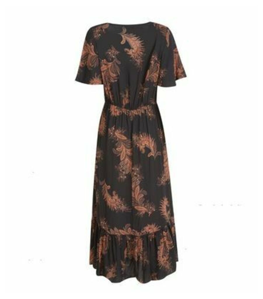 Black Paisley Button Front Tiered Midi Dress New Look