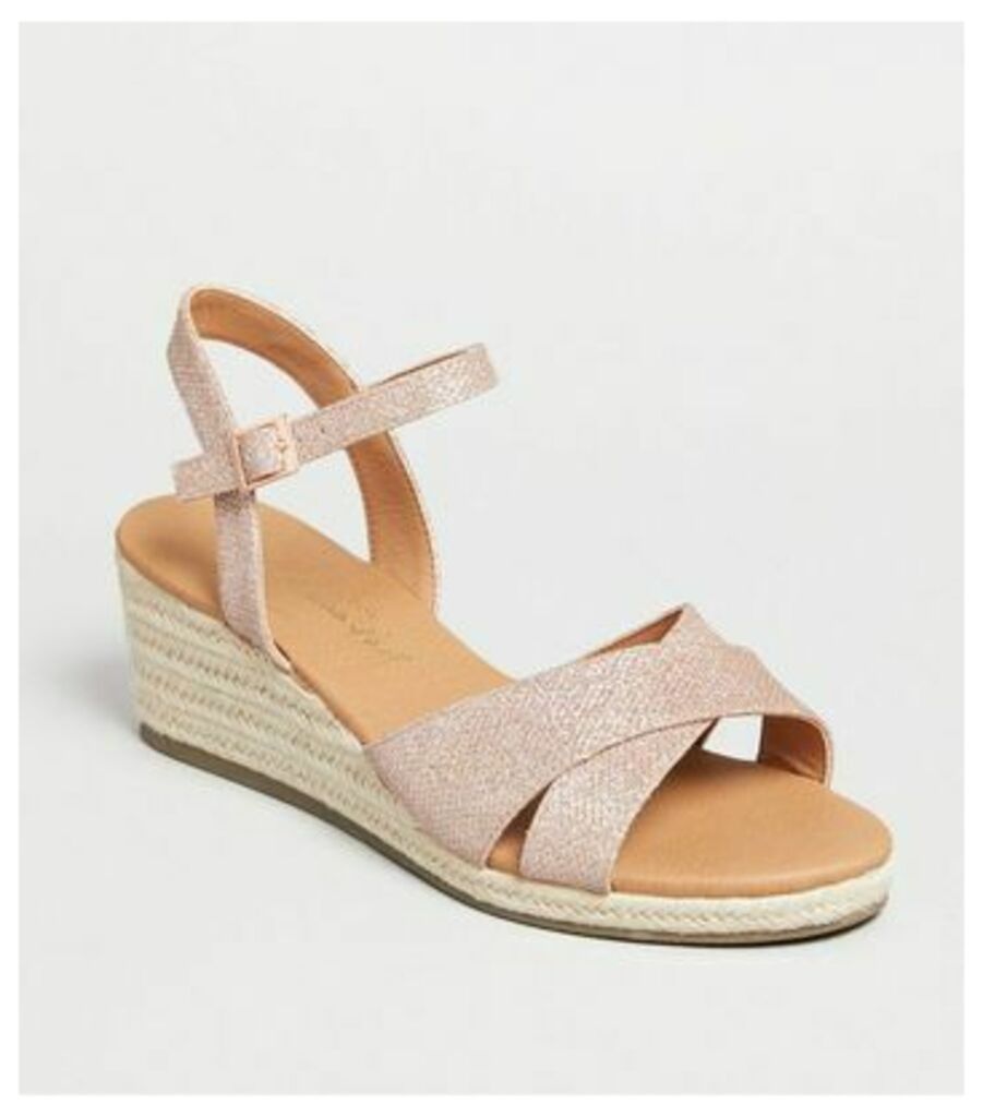 Wide Fit Rose Gold Glitter Cross Strap Wedges New Look Vegan