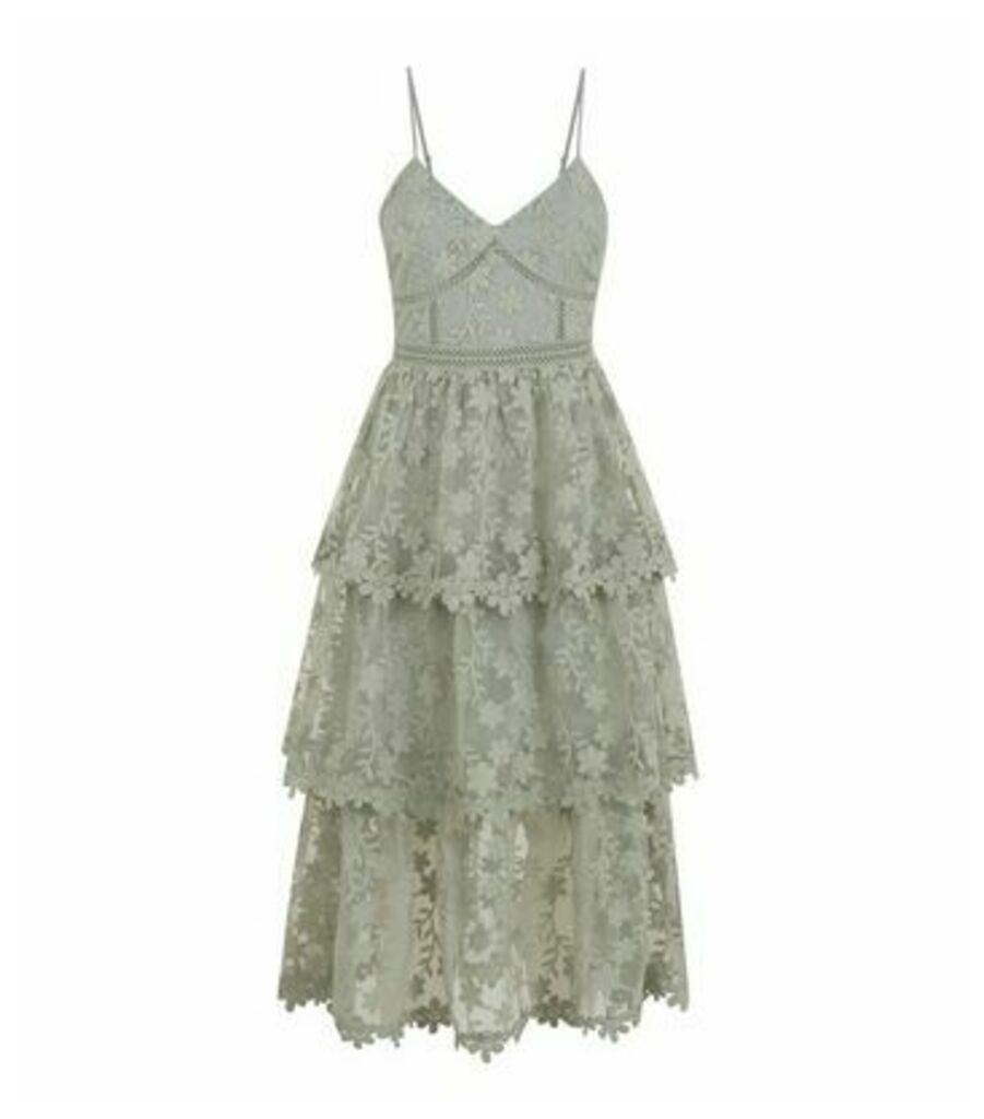 Light Green Floral Lace Tiered Maxi Dress New Look
