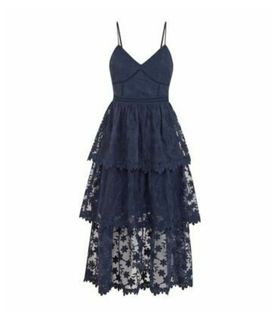 Navy Floral Lace Tiered Maxi Dress New Look