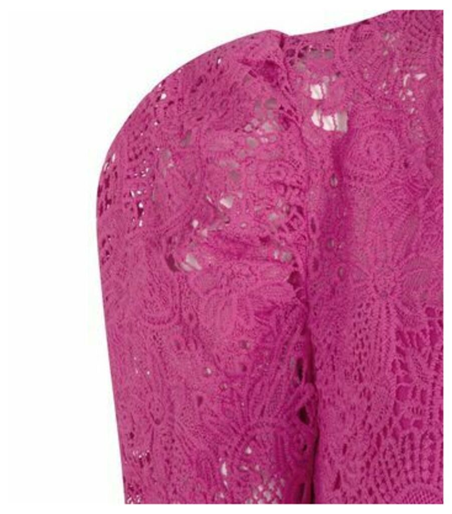 Bright Pink Lace Puff Sleeve Bodycon Dress New Look