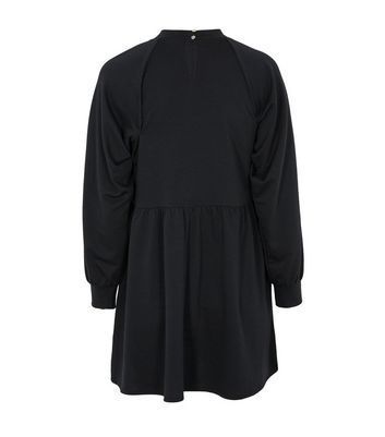 Petite Black Puff Sleeve Sweatshirt Smock Dress New Look