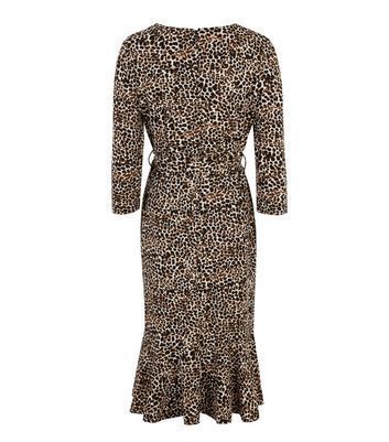 Brown Leopard Print Ruffle Midi Dress New Look