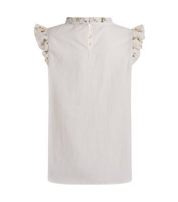 White Floral Broderie Frill High Neck Blouse New Look