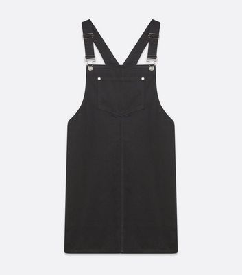 Tall Black Denim Pocket Front Pinafore Dress New Look