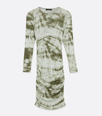 Green Tie Dye Ruched Side Midi Dress New Look