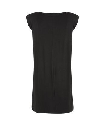Black Shoulder Pad T-Shirt Dress New Look