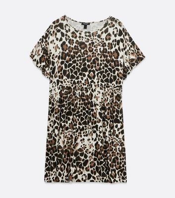 Curves Brown Leopard Print Frill Smock Dress New Look