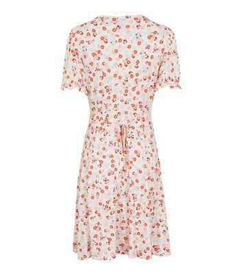 White Floral Jersey Puff Sleeve Tea Dress New Look