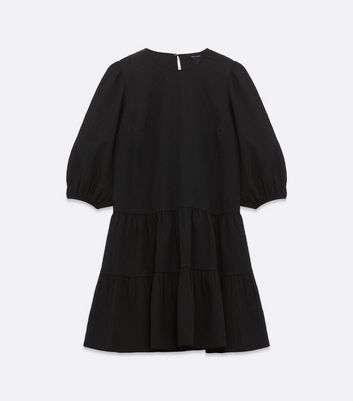 Black Puff Sleeve Tiered Smock Dress New Look