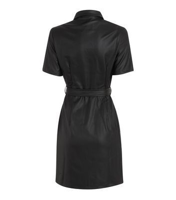 Black Leather-Look Belted Shirt Dress New Look